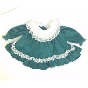 Bryan Circle Dress Green Lace Vintage 18 M Ruffles